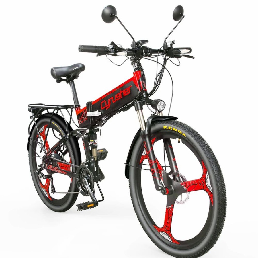 E-Bikes, Scooters & Wheels * | Cyrusher Xf770 Folding Electric Bike 500W 48V 10 Ah Hidden Battery 7 Speed Mountain E-Bike Red