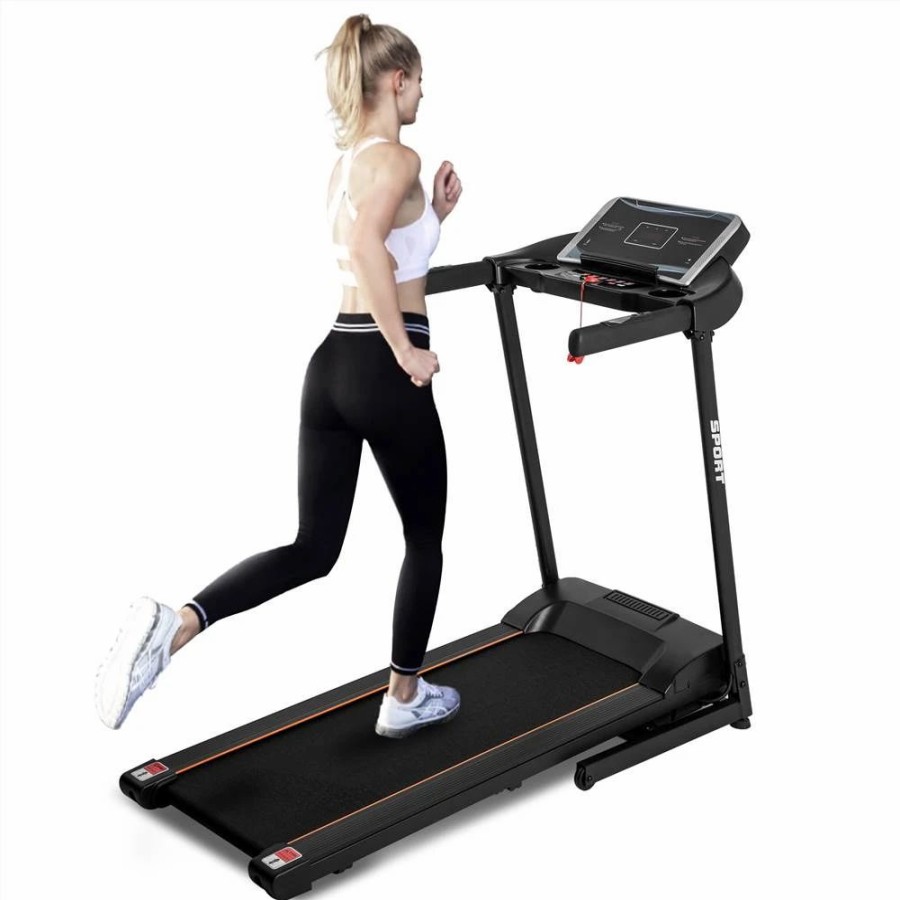 Exercise * | Merax 8030C Foldable Electric Treadmill Motorized Running Machine 1.5Hp Motor Speed 3 Modes And 12 Automatic Programs With Large Display Transport Wheels Armrest Design Black