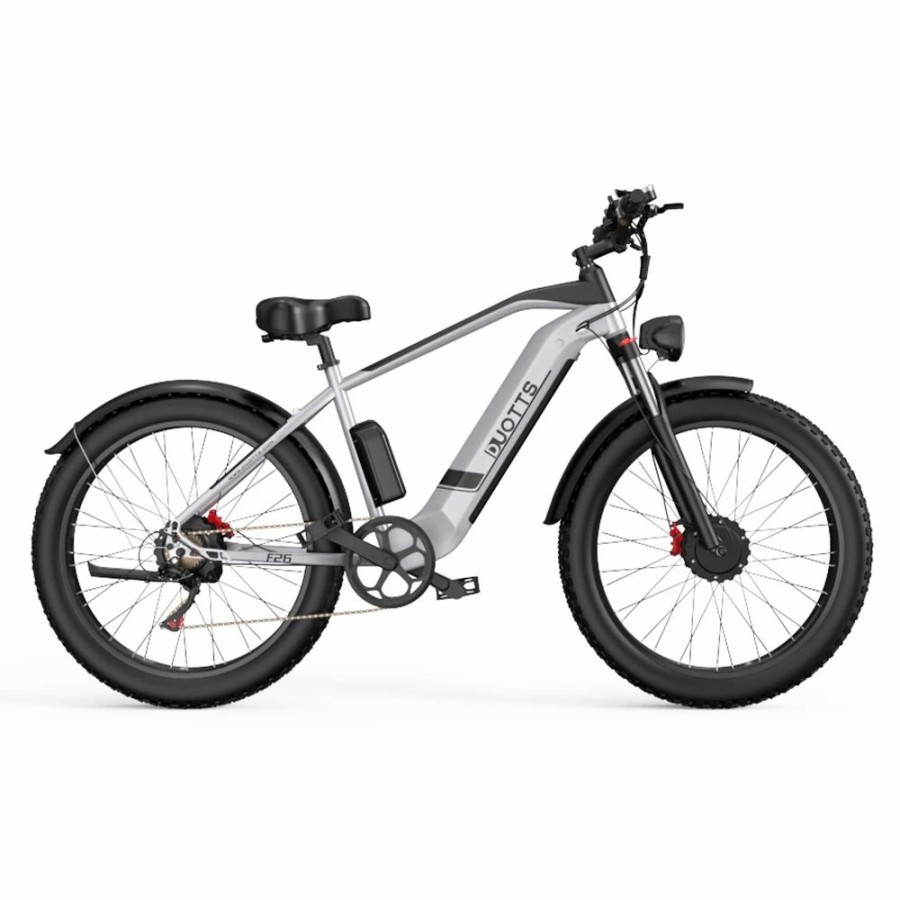 E-Bikes, Scooters & Wheels * | Duotts F26 Electric Mountain Bike 750W*2 Dual Motors 48V 20Ah Lg Battery 26*4.0 Inch Fat Tires 55Km/H Max Speed 55 Degree Climbing Smart Lcd Display Dual Disc Brakes Front Shock Absorption 150Kg Max Load 100Km Range Silver