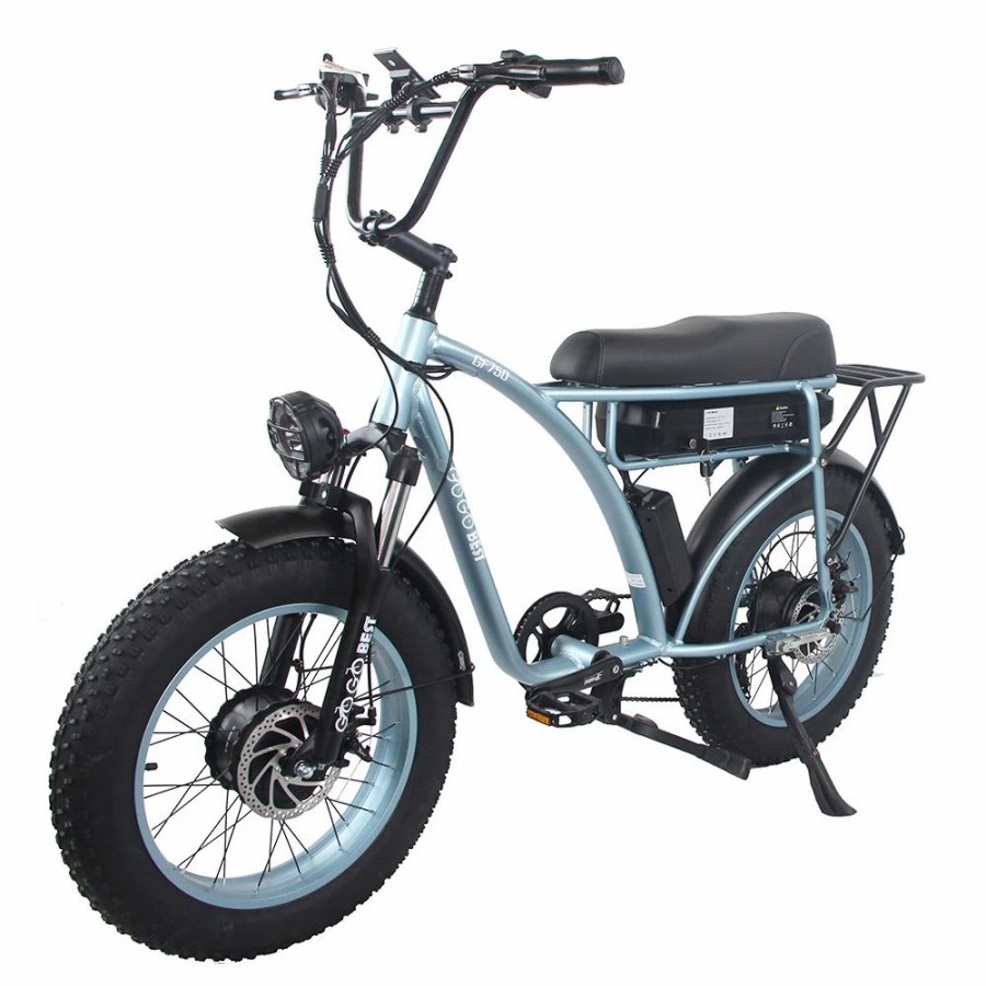 E-Bikes, Scooters & Wheels * | Gogobest Gf750 Electric Retro Bicycle 20*4.0 Inch Fat Tire 1000W*2 Dual Motors 50Km/H Max Speed 48V 17.5Ah Battery 80Km Range Shimano 7-Speed Gear With Usb Phone Charging 200Kg Max Load Blue