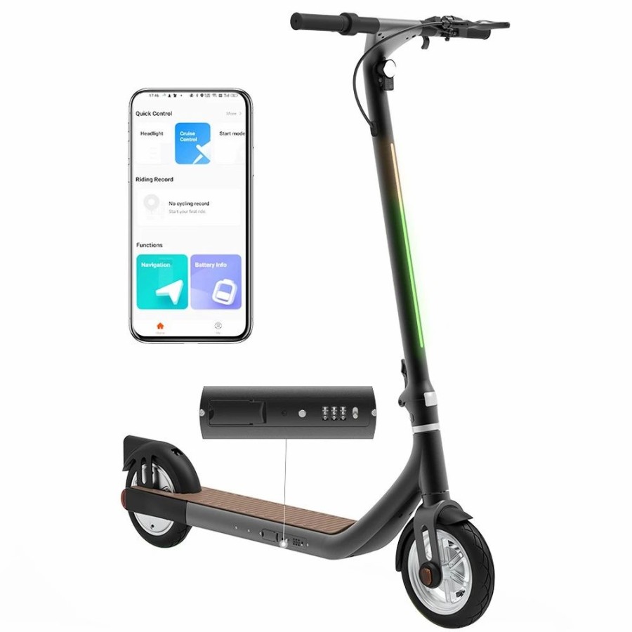 E-Bikes, Scooters & Wheels * | Atomi Alpha Folding Electric Scooter 9 Inch Tires 650W Motor 36V 10Ah Battery For 25 Miles Range 25Km/H Max Speed 120Kg Max Load Support App Control Built-In Combination Lock Black