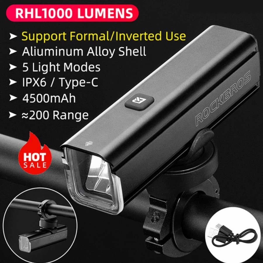 Cycling * | Rockbros Bicycle Light 1000 Lumen 4500Mah Bike Headlight 5 Lightning Modes