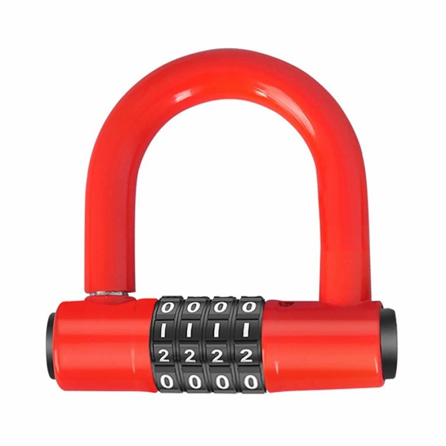 Cycling * | Bicycle U Lock 4-Digit Combination Password Lock Anti-Theft Heavy Duty Gym Locker For Bikes, Motorcycles, Scooters Red