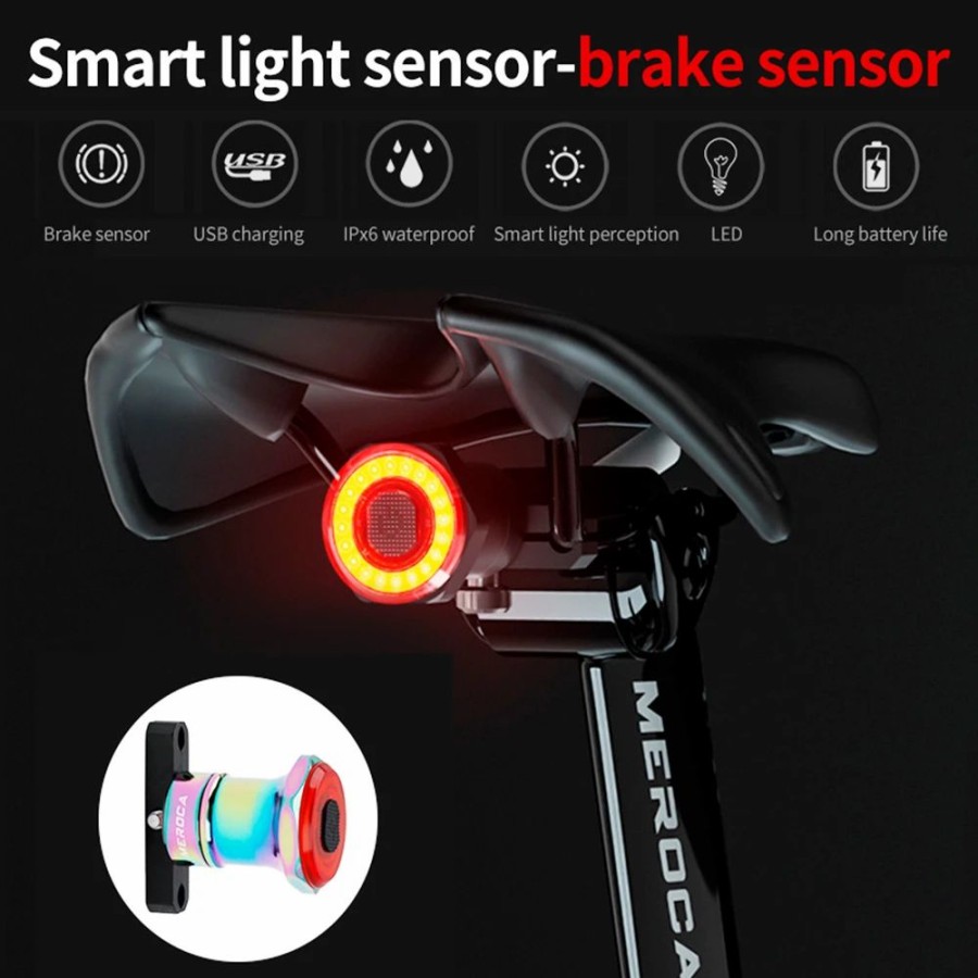 Cycling * | Meroca Wr25 Smart Bike Saddle Tail Light Brake Sensing Bicycle Rear Flashlight With 500Mah Battery 4 Light Modes