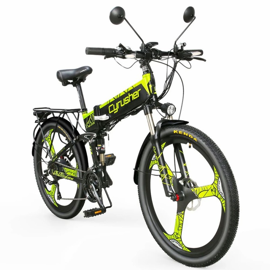 E-Bikes, Scooters & Wheels * | Cyrusher Xf770 Folding Electric Bike 500W 48V 10 Ah Hidden Battery 7 Speed Mountain E-Bike Green