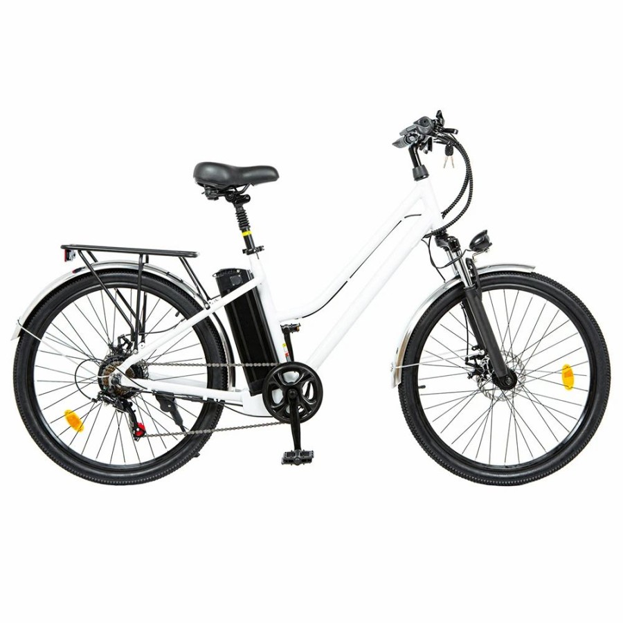 E-Bikes, Scooters & Wheels * | Bk1 Electric Bike 36V 350W Motor 10Ah Battery Shimano 7 Speed Gear Front Suspension And Dual Disc Brakes White