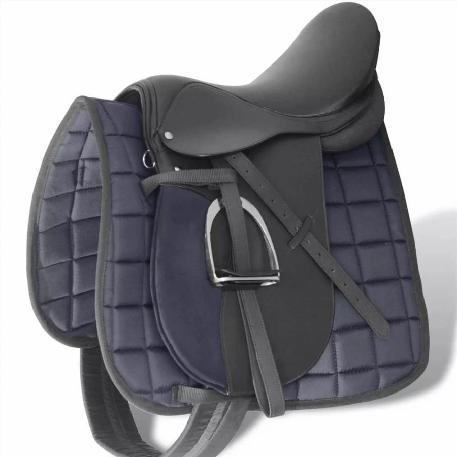 Other Outdoor Gear * | Horse Riding Saddle Set 17.5 Real Leather Black 18 Cm 5-In-1