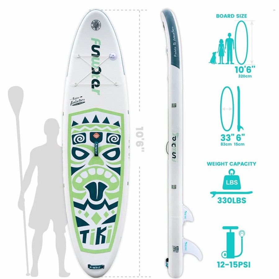 Exercise * | Funwater Supfw05A New Tiki Inflatable Stand Up Paddle Board 10.6" Long 33 Wide 6 Thick