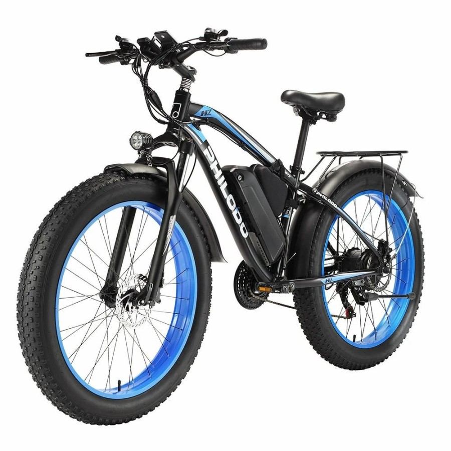 E-Bikes, Scooters & Wheels * | Philodo Bikes Philodo H7 2.0 Electric Mountain Bike 26*4.0 Inch Fat Tires 48V 13Ah 1000W High-Speed Motor 50Km/H Max Speed 65Km Range Removable Battery 21 Speed Gear All Terrain Fat Bike Black & Blue