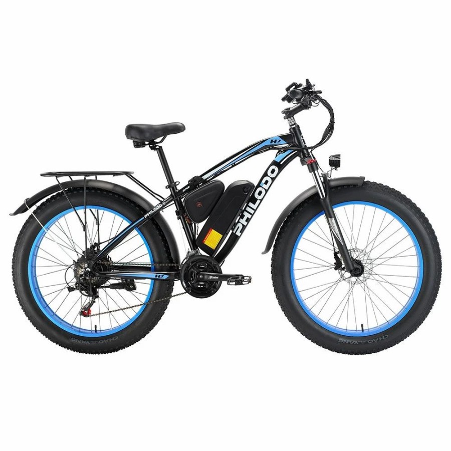 E-Bikes, Scooters & Wheels * | Philodo Bikes Philodo H7 2.0 Electric Mountain Bike 26*4.0 Inch Fat Tires 48V 13Ah 1000W High-Speed Motor 50Km/H Max Speed 65Km Range Removable Battery 21 Speed Gear All Terrain Fat Bike Black & Blue