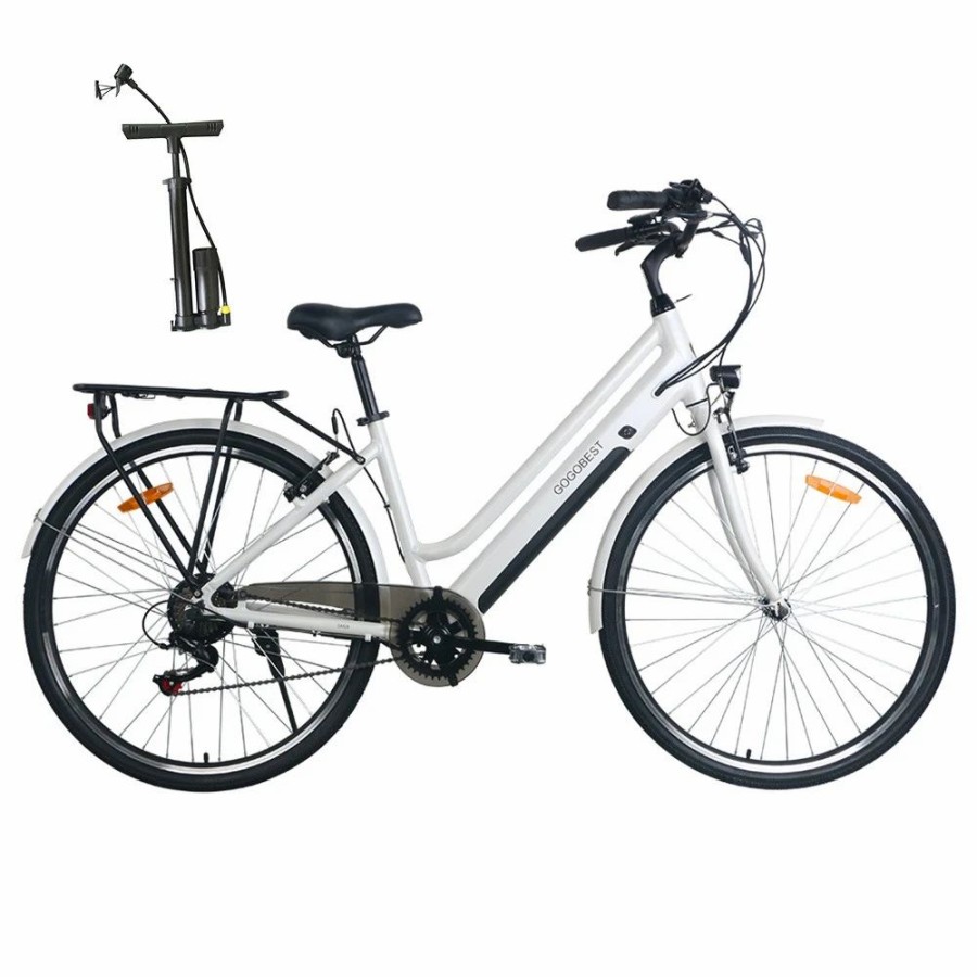 E-Bikes, Scooters & Wheels * | Gogobest Gm28 Electric Bike 36V 350W Motor 32Km/H Max Speed 10.4Ah Battery 60-80Km Range Shimano 7 Speed Gear 120Kg Load White