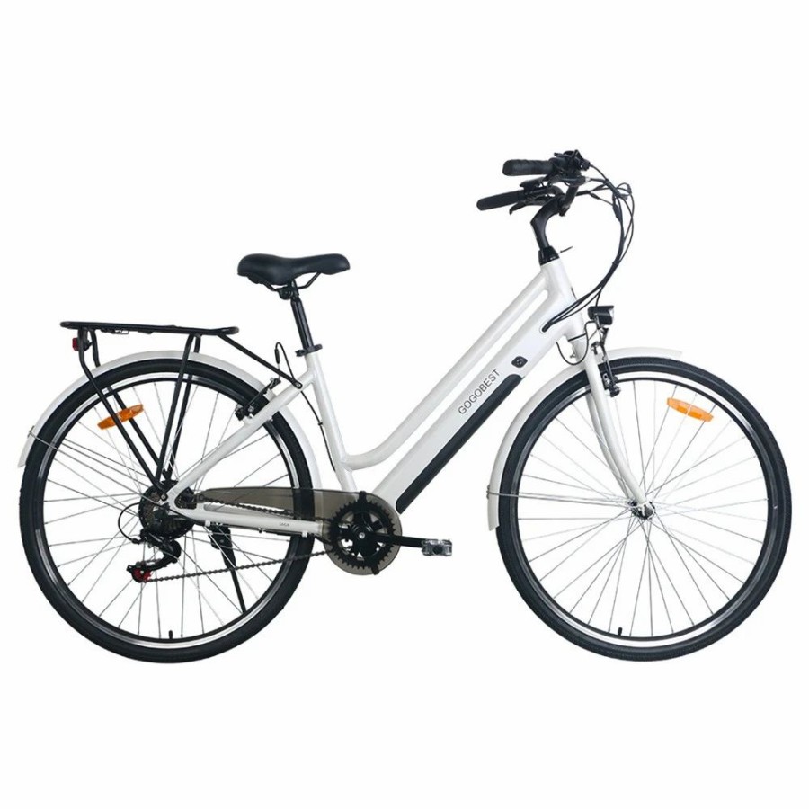 E-Bikes, Scooters & Wheels * | Gogobest Gm28 Electric Bike 36V 350W Motor 32Km/H Max Speed 10.4Ah Battery 60-80Km Range Shimano 7 Speed Gear 120Kg Load White