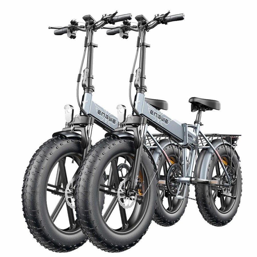 E-Bikes, Scooters & Wheels * | 2Pcs Engwe Ep-2 Pro Electric Bicycle 20 *4.0 Inch Fat Tires 750W Motor 48V 13Ah Battery 35Km/H Max Speed 100Km Range Shimano 7 Speed Gears 150Kg Max Load Mountain Beach Snow Bicycle Dual Disc Brake Folding Bike Gray