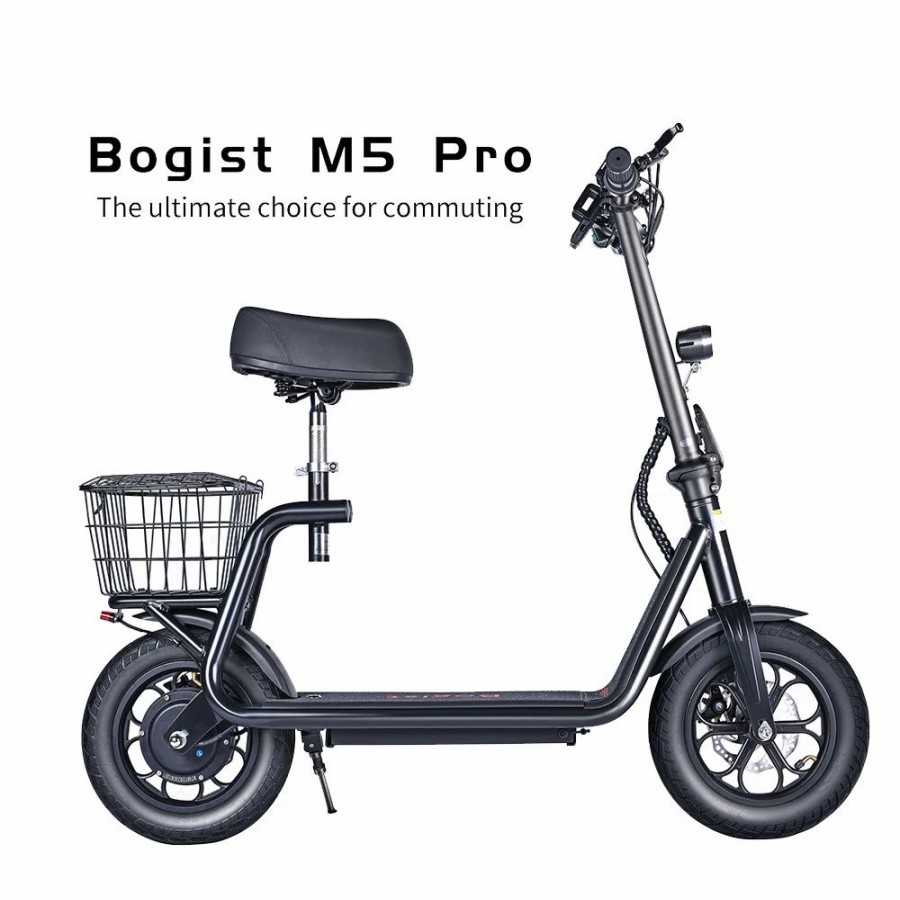 E-Bikes, Scooters & Wheels * | Bogist M5 Pro Folding Electric Scooter 12 Inch Pneumatic Tire 500W Motor Max Speed 40Km/H 48V 11Ah Battery Smart Bms Disc Brake 30-35Km Long Range With Seat Black