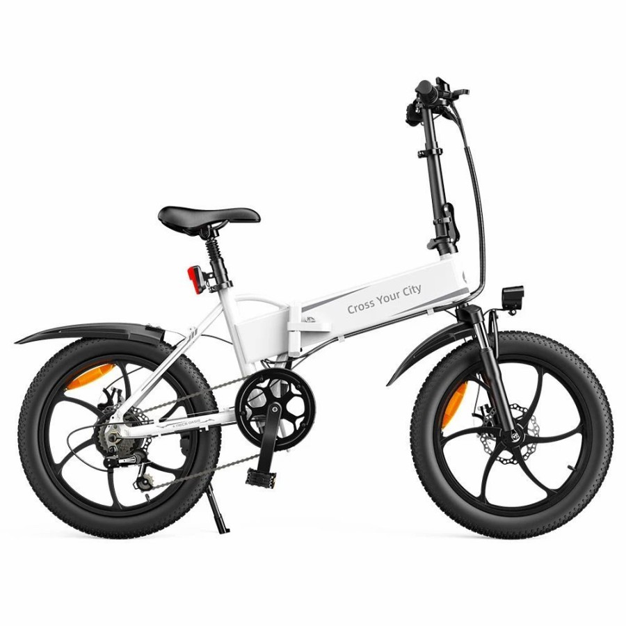 E-Bikes, Scooters & Wheels * | Ado A20+ Electric Folding Bike 20 Inch City Bicycle 250W Hall Brushless Gear Dc Motor Shimano 7-Speed Rear Derailleur 36V 10.4Ah Removable Battery 25Km/H Max Speed Up To 60Km Max Range Ipx5 Double Shock-Absorption Aluminum Alloy Frame White