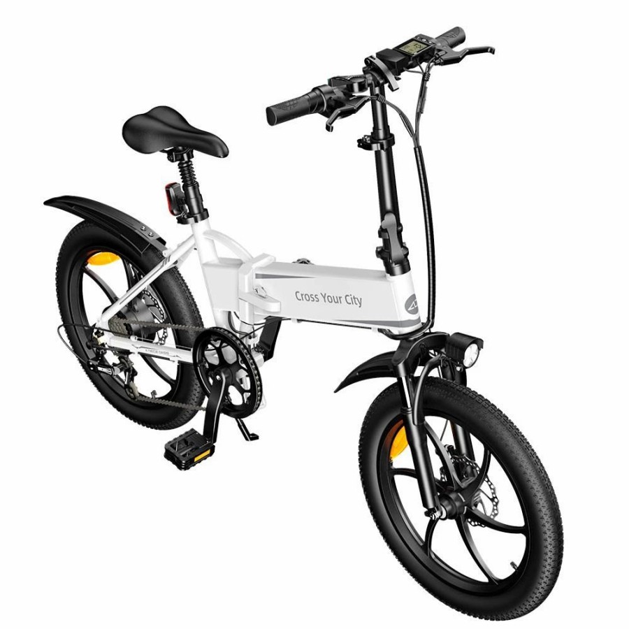 E-Bikes, Scooters & Wheels * | Ado A20+ Electric Folding Bike 20 Inch City Bicycle 250W Hall Brushless Gear Dc Motor Shimano 7-Speed Rear Derailleur 36V 10.4Ah Removable Battery 25Km/H Max Speed Up To 60Km Max Range Ipx5 Double Shock-Absorption Aluminum Alloy Frame White