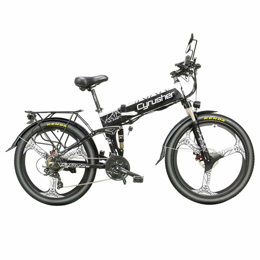 E-Bikes, Scooters & Wheels * | Cyrusher Xf770 Folding Electric Bike 500W 48V 10 Ah Hidden Battery 7 Speed Mountain E-Bike White