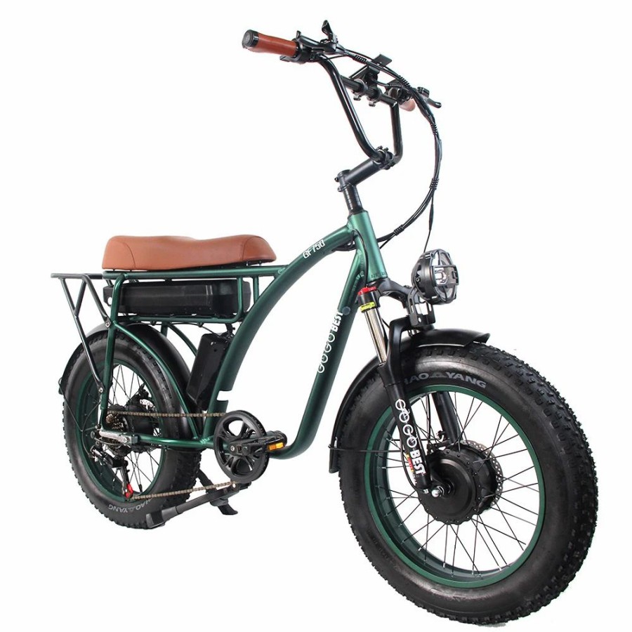 E-Bikes, Scooters & Wheels * | Gogobest Gf750 Electric Retro Bicycle 20*4.0 Inch Fat Tire 1000W*2 Dual Motors 50Km/H Max Speed 48V 17.5Ah Battery 80Km Range Shimano 7-Speed Gear With Usb Phone Charging 200Kg Max Load Army Green