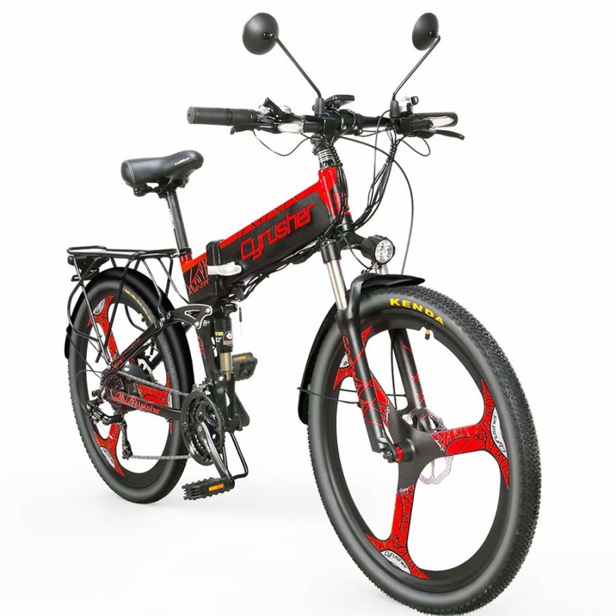 E-Bikes, Scooters & Wheels * | Cyrusher Xf770 Folding Electric Bike 500W 48V 10 Ah Hidden Battery 7 Speed Mountain E-Bike Red