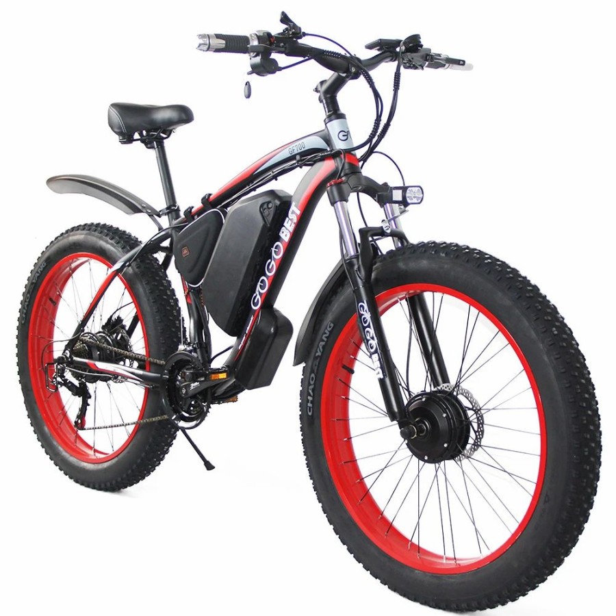 E-Bikes, Scooters & Wheels * | Gogobest Gf700 26*4.0 Inch Fat Tire Electric Mountain Bike 48V 17.5Ah Battery 2*500W Dual Motor Max Speed 50Km/H 70Km Power-Assisted Range Max Load 200Kg Ip54 Waterproof Hydraulic Disc Brake Mtb Bike 6061 Aluminum Alloy Frame Black Red