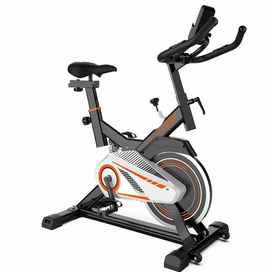 Exercise * | Urevo Indoor Cycling Exercise Fitness Spinning Bike For Home Cardio Workout With Comfortable Seat Cushi