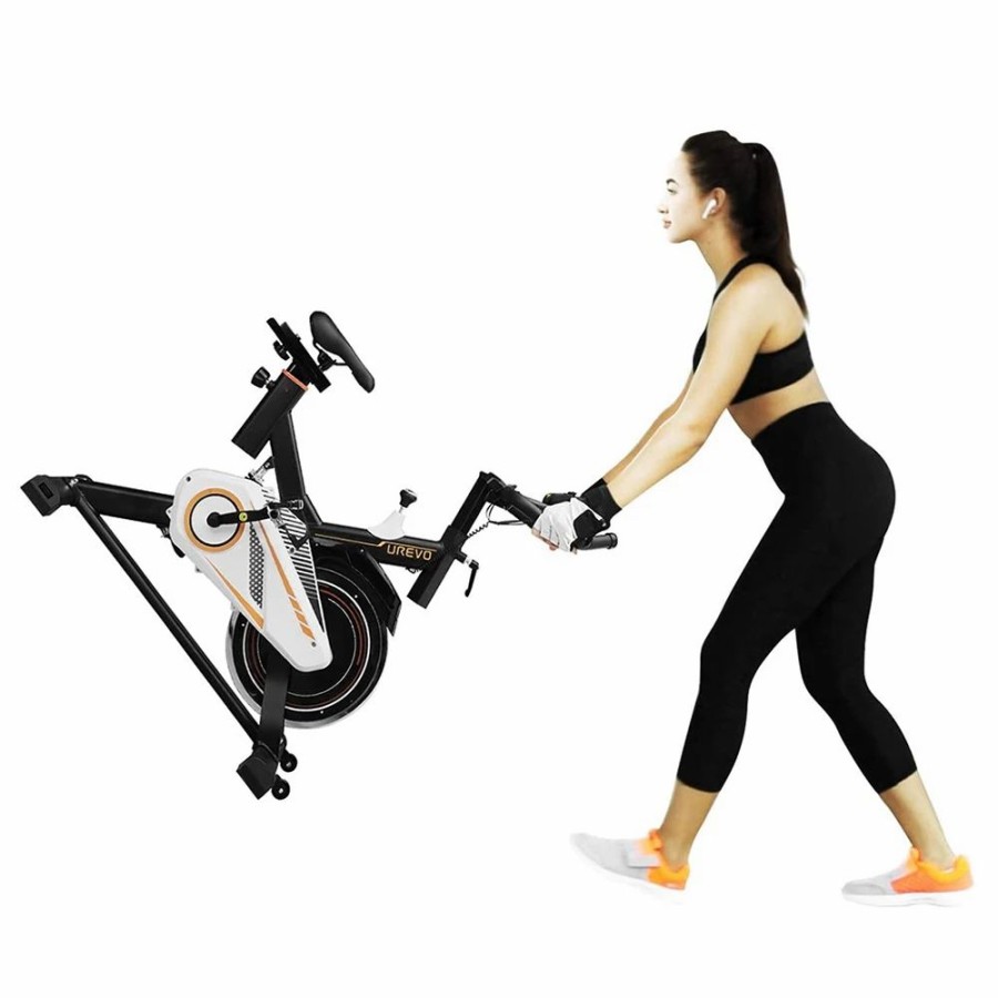 Exercise * | Urevo Indoor Cycling Exercise Fitness Spinning Bike For Home Cardio Workout With Comfortable Seat Cushi