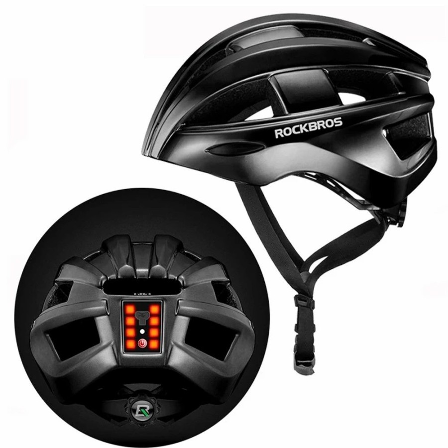 Cycling * | Rockbros Bicycle Helmet With Integrated Taillight Mtb Road Cycling Helmet Black