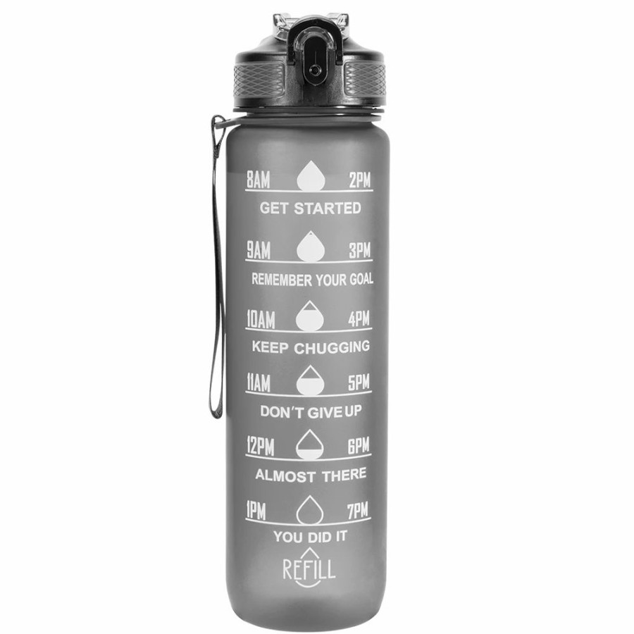 Cycling * | Oolactive Gf-1202 34Oz Water Bottle With Straw Motivational Water Bottle With Time Marker Black