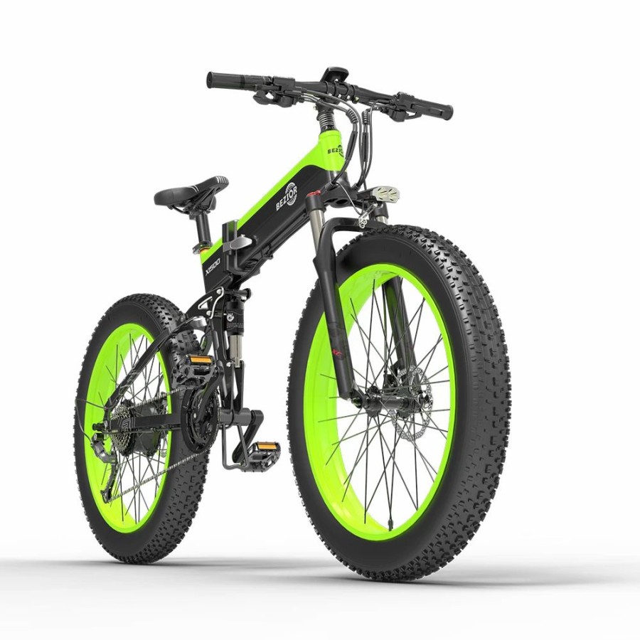 E-Bikes, Scooters & Wheels * | Bezior X1500 Fat Tire Folding Electric Mountain Bike 12.8Ah Battery Bms 1500W Motor 26*4.0 Wheels Aluminum Alloy Frame Shimano 27-Speed Shifter Max Speed 40Km/H 100Km Power-Assisted Range Ip54 Oil Disc Brake Mtb Black Green