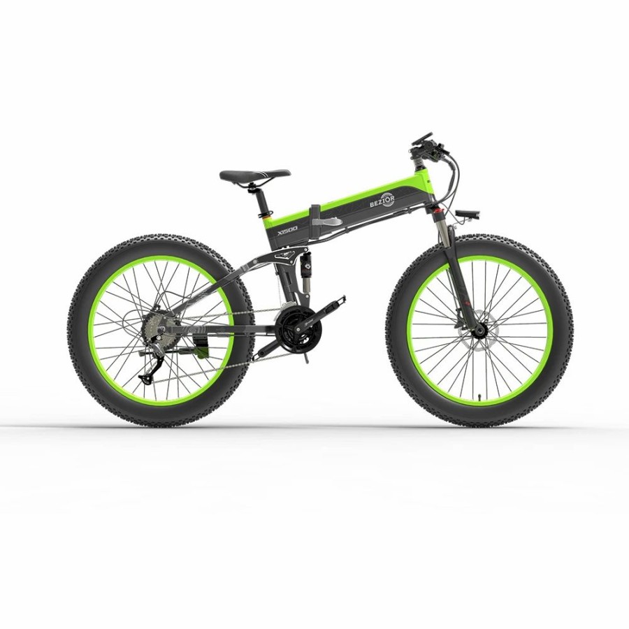 E-Bikes, Scooters & Wheels * | Bezior X1500 Fat Tire Folding Electric Mountain Bike 12.8Ah Battery Bms 1500W Motor 26*4.0 Wheels Aluminum Alloy Frame Shimano 27-Speed Shifter Max Speed 40Km/H 100Km Power-Assisted Range Ip54 Oil Disc Brake Mtb Black Green