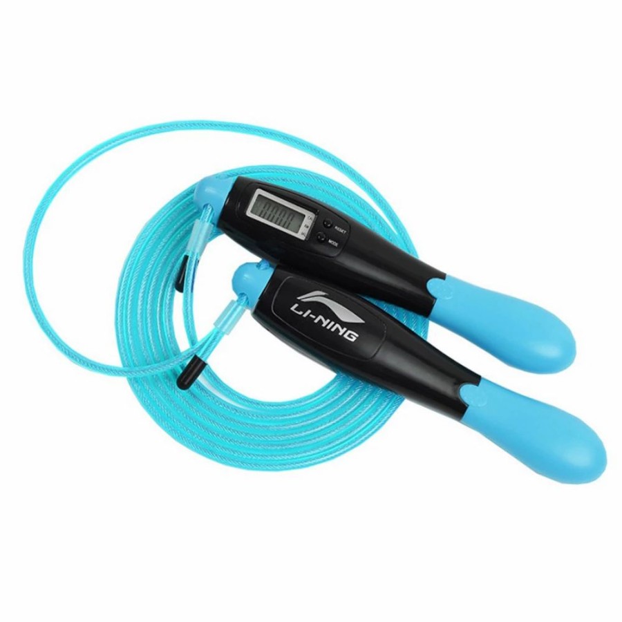 Exercise * | Li-Ning Counting Electronic Skipping Rope 2.8M Length Adjustable Hd Display Durable Wire Rope Double Button Abs Anti-Slip Handle Four Modes Blue