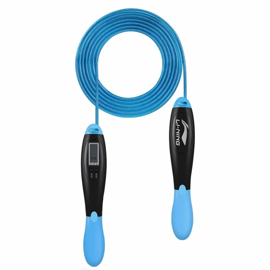 Exercise * | Li-Ning Counting Electronic Skipping Rope 2.8M Length Adjustable Hd Display Durable Wire Rope Double Button Abs Anti-Slip Handle Four Modes Blue