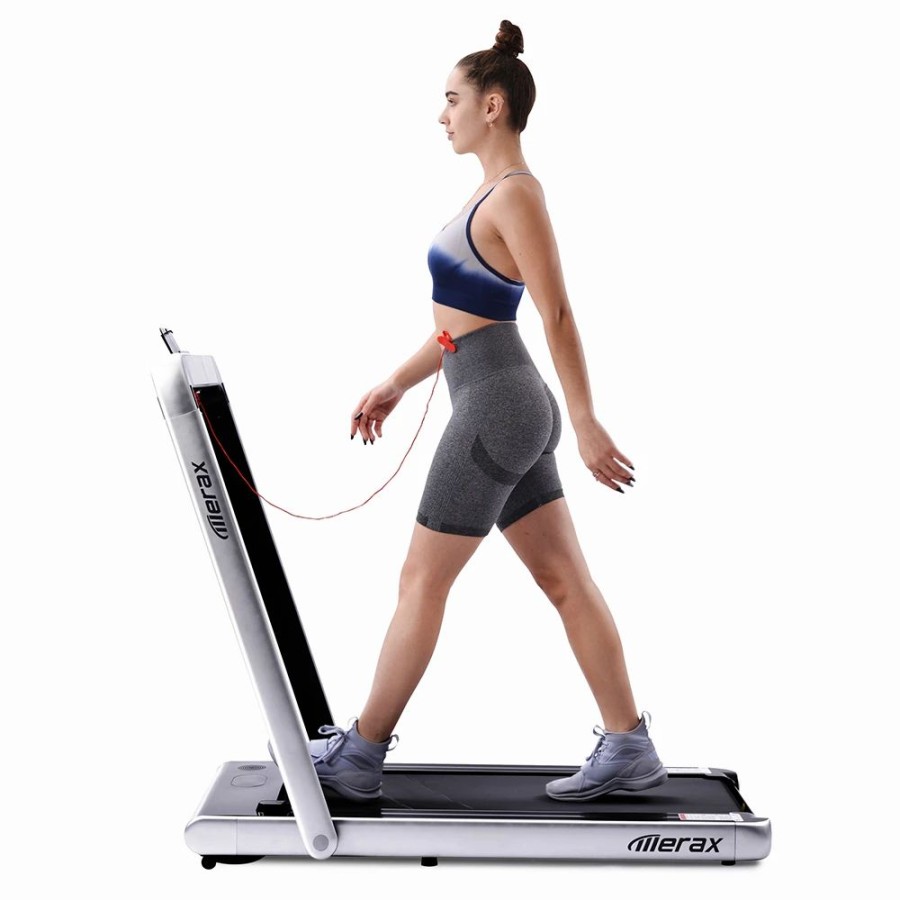 Exercise * | Merax 2.25 Hp Electric Folding Treadmill 2-In-1 Running Machine With Remote Control/Led Display Fully Assembled Portable Silver