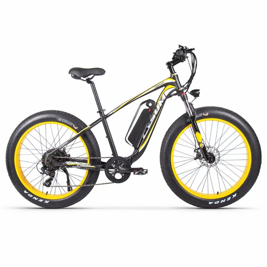 E-Bikes, Scooters & Wheels * | Cysum M980 Fat Tire Electric Bike 48V 1000W Brushless Motor 17Ah Removable Battery For 50-70 Range Black-Yellow