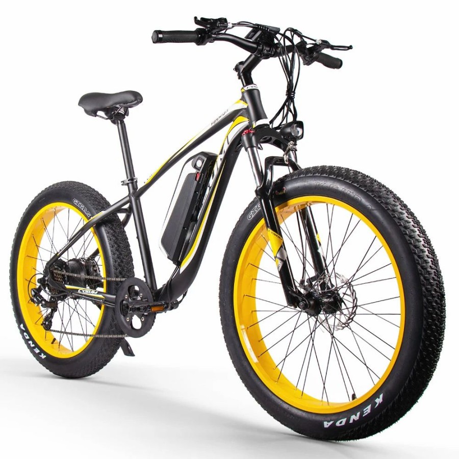 E-Bikes, Scooters & Wheels * | Cysum M980 Fat Tire Electric Bike 48V 1000W Brushless Motor 17Ah Removable Battery For 50-70 Range Black-Yellow