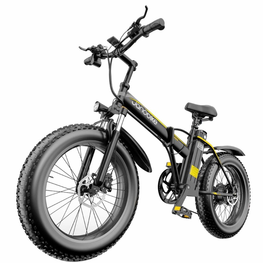 E-Bikes, Scooters & Wheels * | Janobike E20 Fat Tire Electric Folding Mountain Bike 1000W Brushless Motor Aluminum Alloy Frame 7 Speed Gears 40Km/H Removable Panasonic 48V 12.8Ah Battery Up To 50Km Range 20 X 4.0 Snow Tire Xod Hydraulic Brake Smart Meter Black