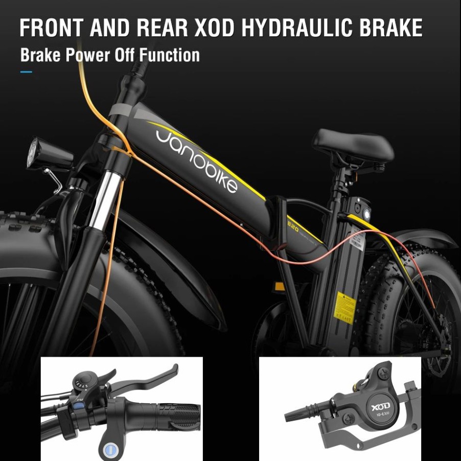 E-Bikes, Scooters & Wheels * | Janobike E20 Fat Tire Electric Folding Mountain Bike 1000W Brushless Motor Aluminum Alloy Frame 7 Speed Gears 40Km/H Removable Panasonic 48V 12.8Ah Battery Up To 50Km Range 20 X 4.0 Snow Tire Xod Hydraulic Brake Smart Meter Black