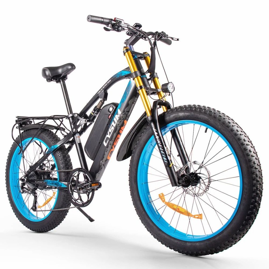 E-Bikes, Scooters & Wheels * | Cysum M900 Fat Tire Electric Bike 26*4.0 Inch Chaoyang Fat Tire 48V 1000W Brushless Gear Motor 40Km/H Max Speed 17Ah Removable Battery For 50-70 Range Black-Blue