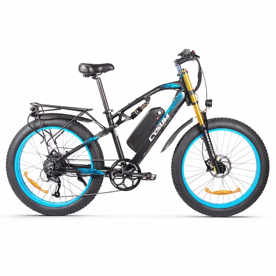 E-Bikes, Scooters & Wheels * | Cysum M900 Fat Tire Electric Bike 26*4.0 Inch Chaoyang Fat Tire 48V 1000W Brushless Gear Motor 40Km/H Max Speed 17Ah Removable Battery For 50-70 Range Black-Blue