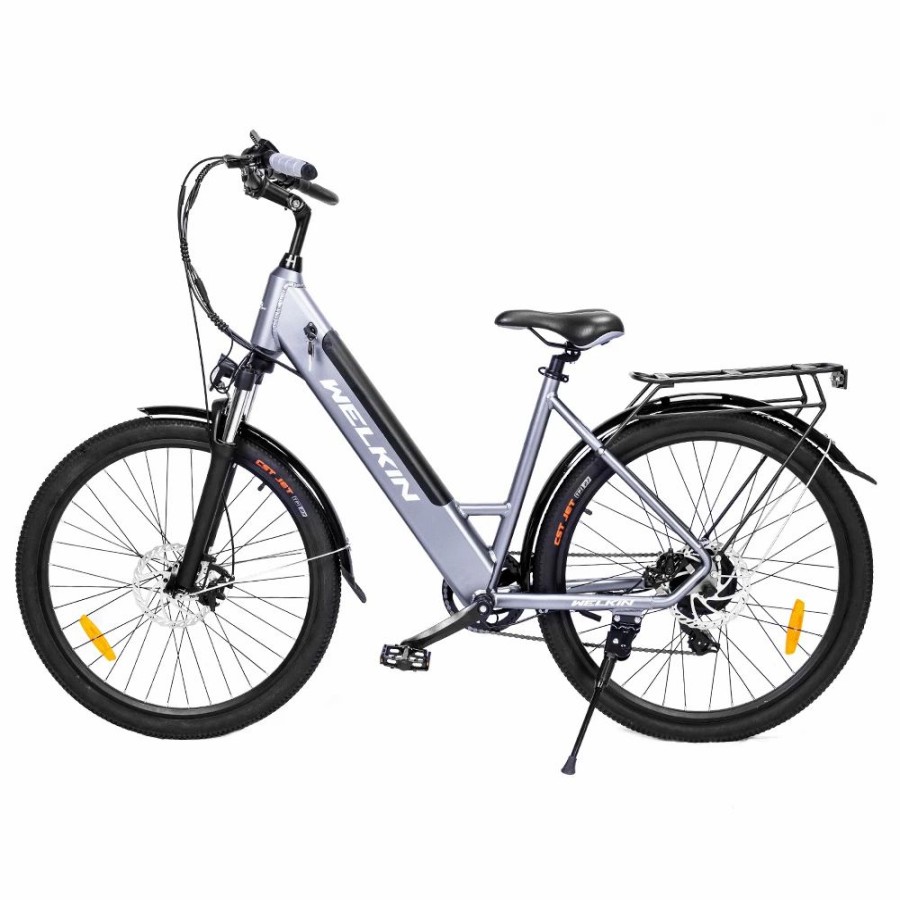 E-Bikes, Scooters & Wheels * | Welkin Wkem002 Electric Bicycle 27.5*1.95 Inch Tires City Bike 250W Brushless Motor 25Km/H Max Speed 36V 10.4Ah Battery 120Kg Max Load Silver