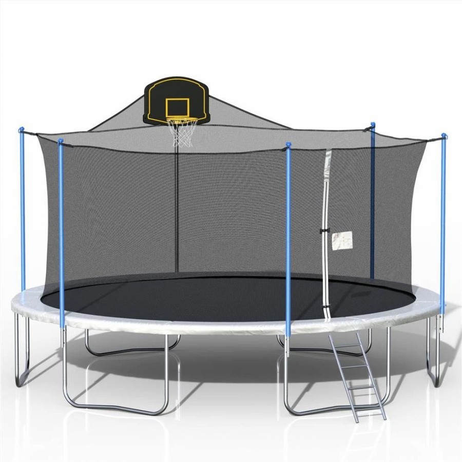 Exercise * | 16Ft Trampoline With 360-Degree Safety Net, Ladder And Basketball Hook Blue