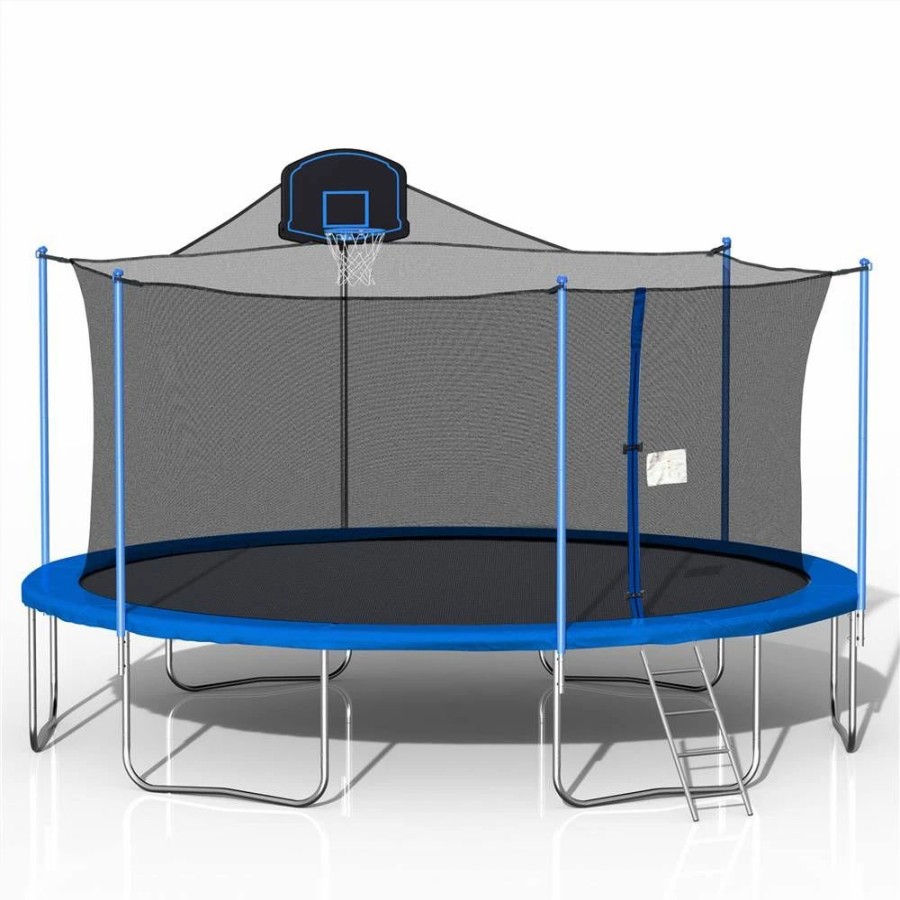 Exercise * | 16Ft Trampoline For Kids With 360-Degree Safety Net, Ladder And Basketball Hook Blue