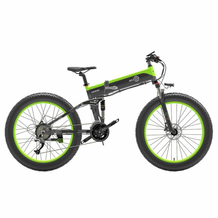 E-Bikes, Scooters & Wheels * | Bezior X1000 Folding Electric Bike Bicycle Panasonic 48V 12.8Ah Battery 1000W Motor 26 Inch Fat Tire Aluminum Alloy Frame Shimano 27-Speed Shift Max Speed 40Km/H Ip54 100Km Power-Assisted Mileage Range Lcd Display Ip54 Waterproof Black Green