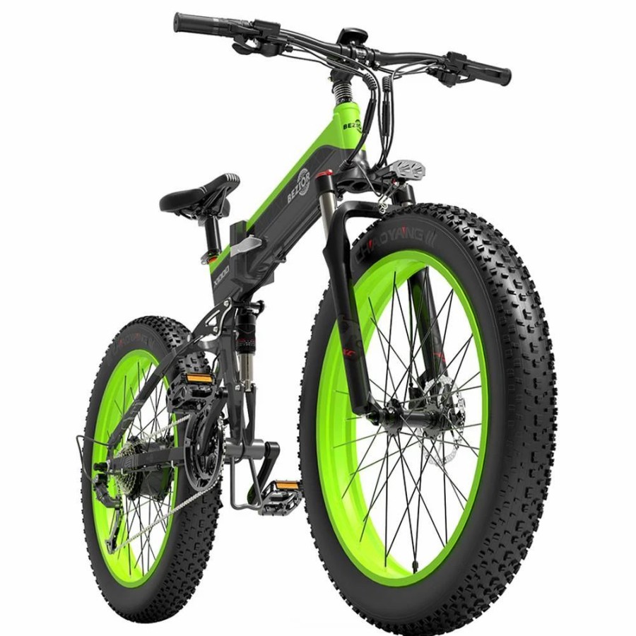 E-Bikes, Scooters & Wheels * | Bezior X1000 Folding Electric Bike Bicycle Panasonic 48V 12.8Ah Battery 1000W Motor 26 Inch Fat Tire Aluminum Alloy Frame Shimano 27-Speed Shift Max Speed 40Km/H Ip54 100Km Power-Assisted Mileage Range Lcd Display Ip54 Waterproof Black Green