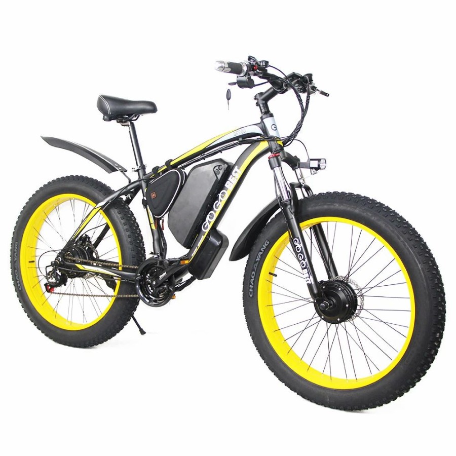 E-Bikes, Scooters & Wheels * | Gogobest Gf700 26*4.0 Inch Fat Tire Electric Mountain Bike 48V 17.5Ah Battery 2*500W Dual Motor Max Speed 50Km/H 70Km Power-Assisted Range Max Load 200Kg Ip54 Waterproof Hydraulic Disc Brake Mtb Bike 6061 Aluminum Alloy Frame Black Yellow