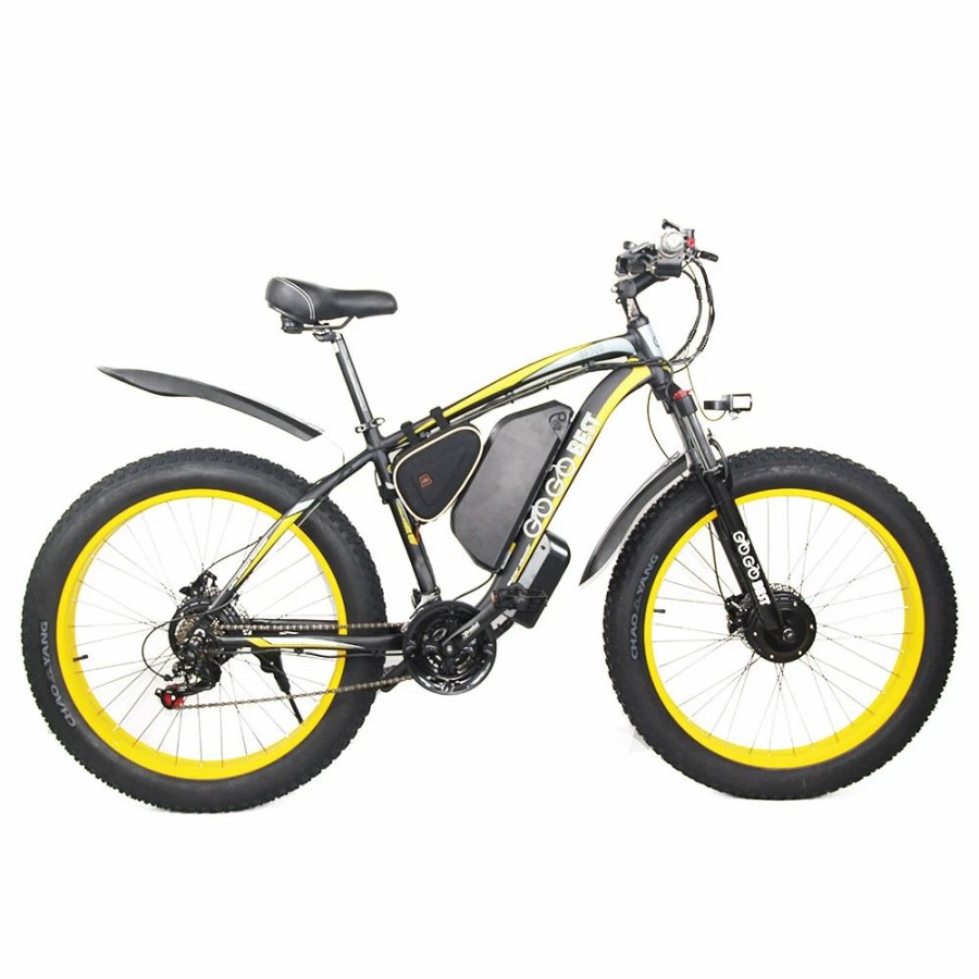 E-Bikes, Scooters & Wheels * | Gogobest Gf700 26*4.0 Inch Fat Tire Electric Mountain Bike 48V 17.5Ah Battery 2*500W Dual Motor Max Speed 50Km/H 70Km Power-Assisted Range Max Load 200Kg Ip54 Waterproof Hydraulic Disc Brake Mtb Bike 6061 Aluminum Alloy Frame Black Yellow