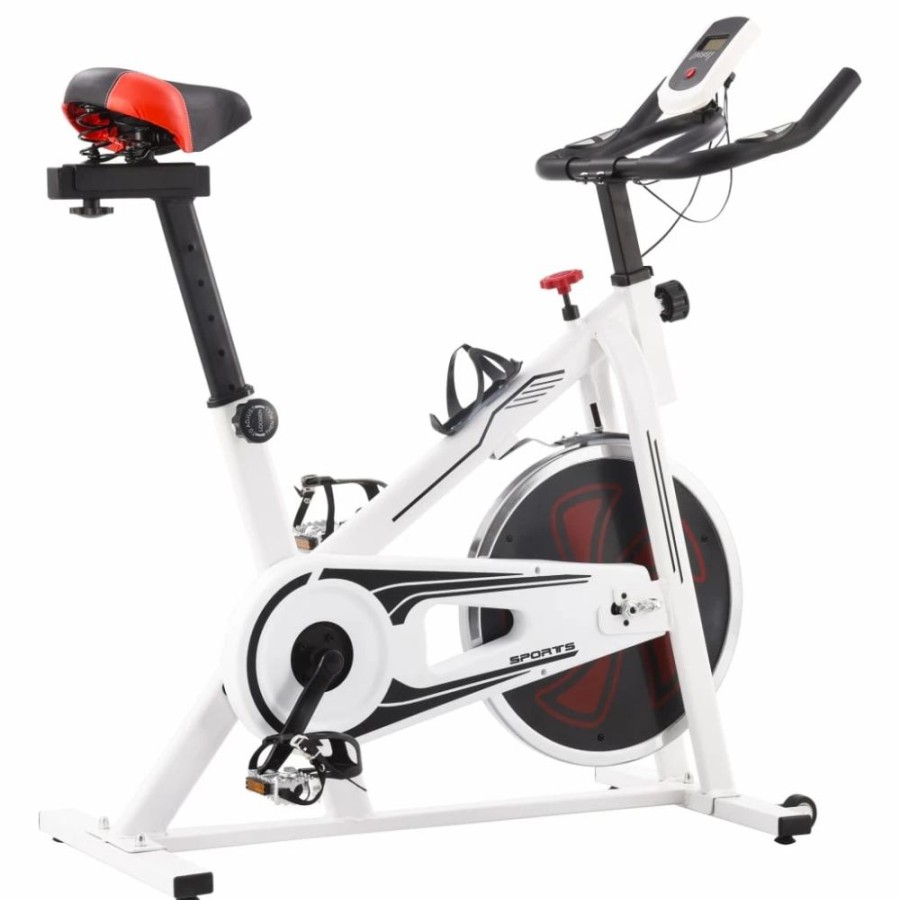 Exercise * | Exercise Spinning Bike With Pulse Sensors White And Red