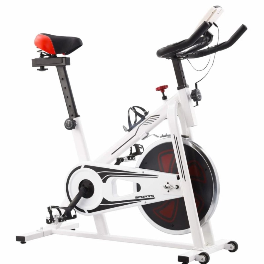 Exercise * | Exercise Spinning Bike With Pulse Sensors White And Red