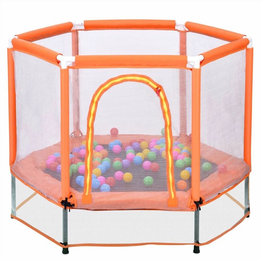 Exercise * | 55 Toddlers Trampoline With Safety Enclosure Net And Ocean Balls, Indoor Outdoor Mini Trampoline For Kids Orange