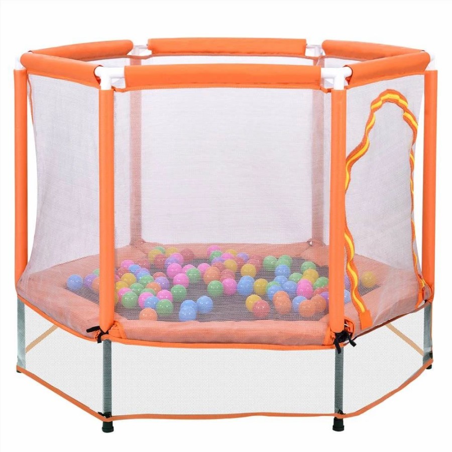 Exercise * | 55 Toddlers Trampoline With Safety Enclosure Net And Ocean Balls, Indoor Outdoor Mini Trampoline For Kids Orange